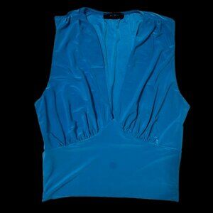 Blue deep v going out top satin